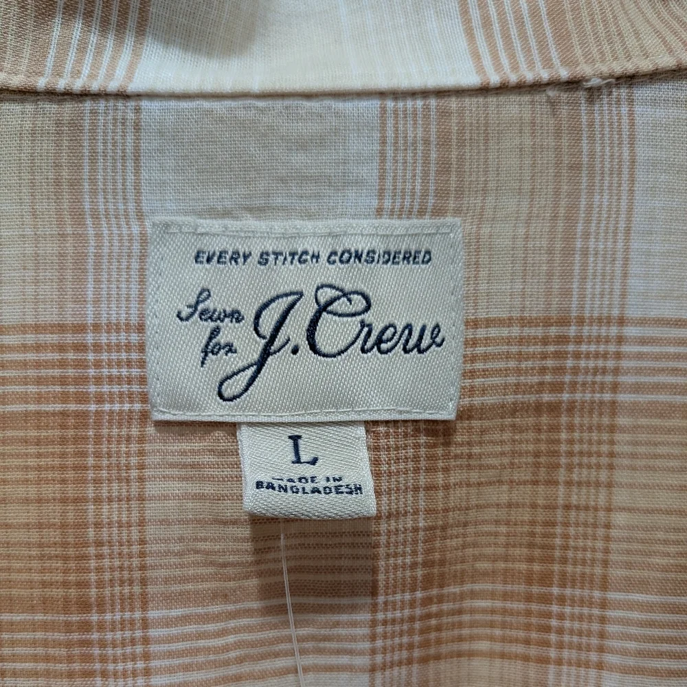 J.Crew 100% Cotton Plaid Short Sleeve Camp Shirt Size L NWT Casual Beachy Coasta - Picture 4 of 10